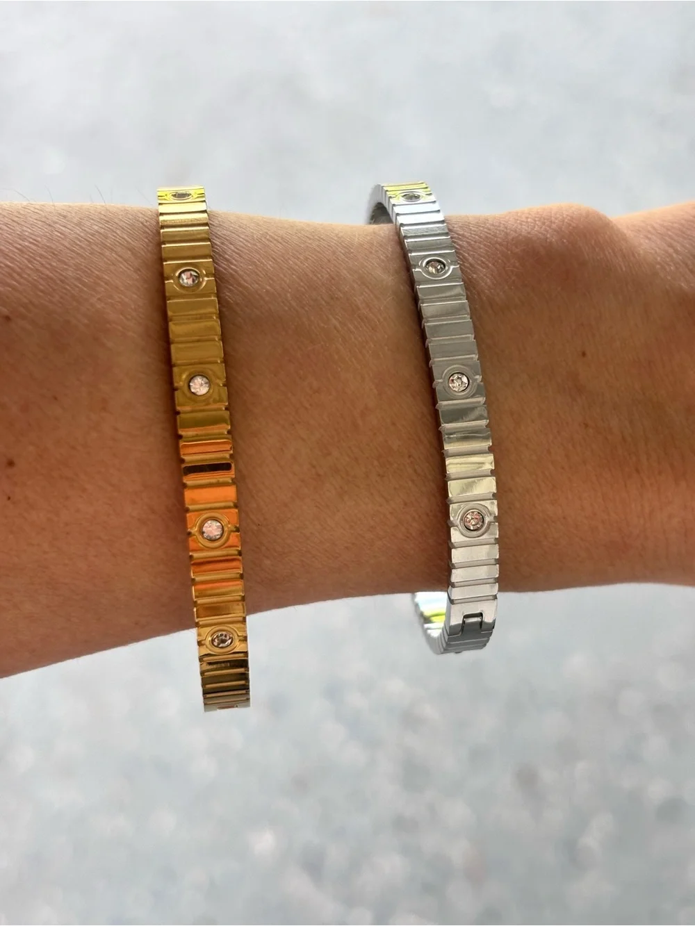Elegant Gold and Silver Crystal-Accent Bangle Bracelets - Women Jewelry